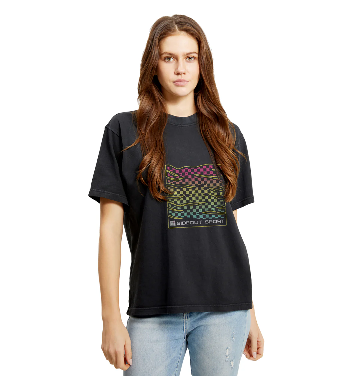 Endless Summer Rainbow Check Black Boxy Tee - Image 3
